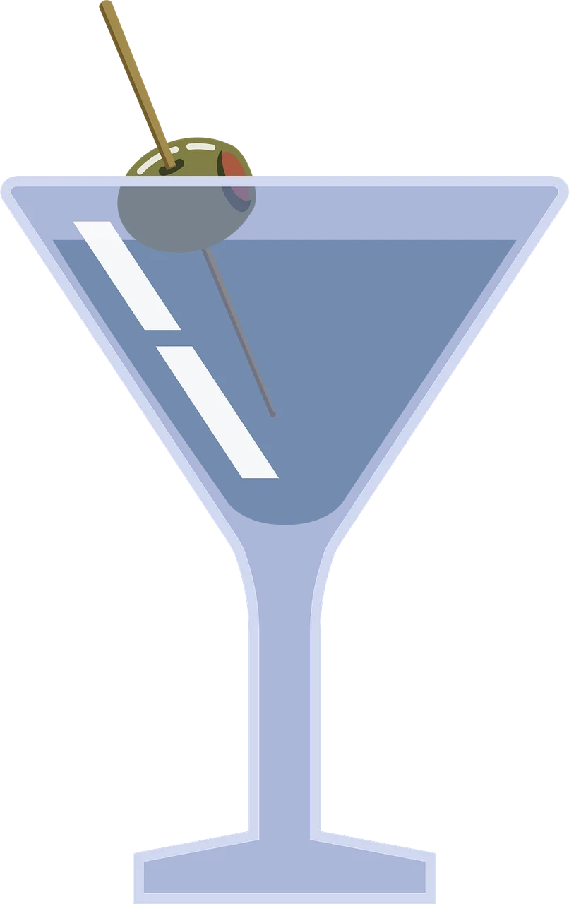 Minimalist Blue Martini Clipart with Olive Garnish - Elegant Cocktail Illustration