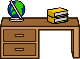 Minimalist Home Office Desk Clipart with Globe and Books Illustration