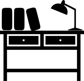 Minimalist Home Office Desk Clipart with Lamp and Storage Drawers