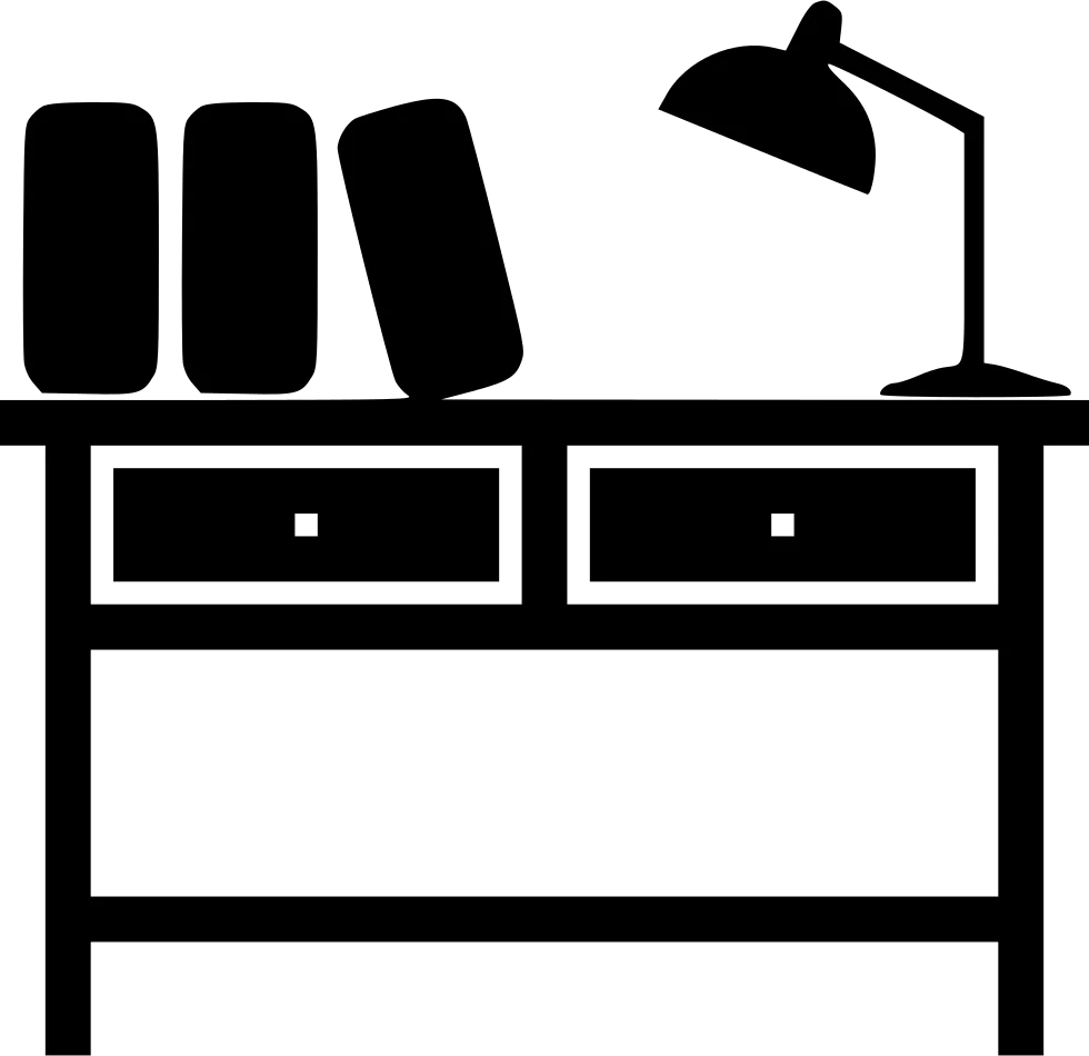 Minimalist Home Office Desk Clipart with Lamp and Storage Drawers