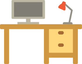 Minimalist Home Office Workspace Clipart with Computer and Desk Drawer