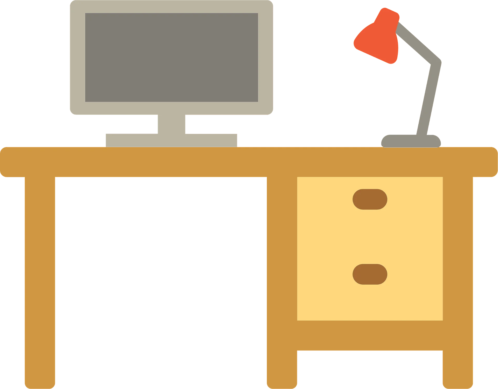 Minimalist Home Office Workspace Clipart with Computer and Desk Drawer