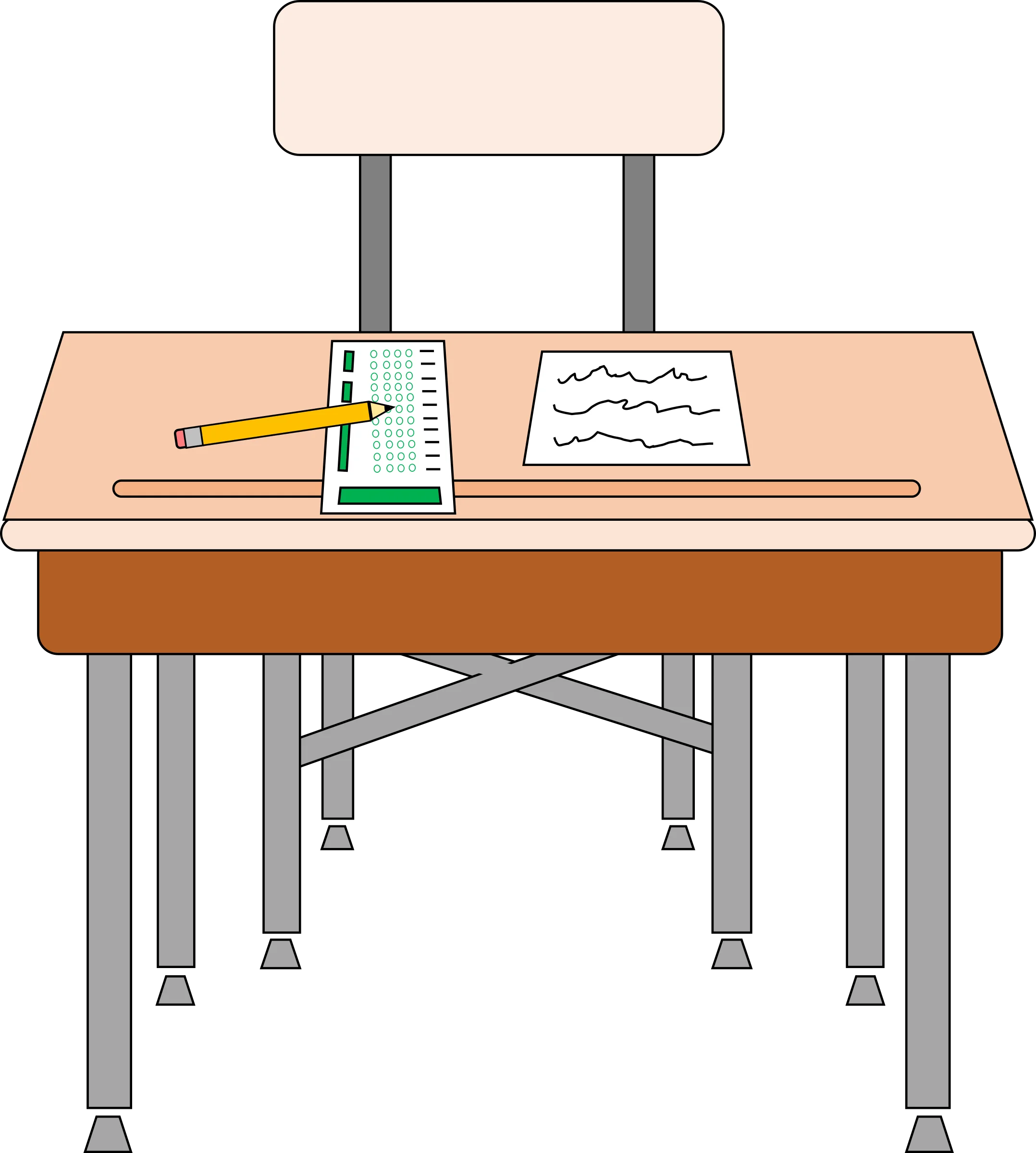 Minimalist School Desk Clipart with Notebook and Pencil Illustration