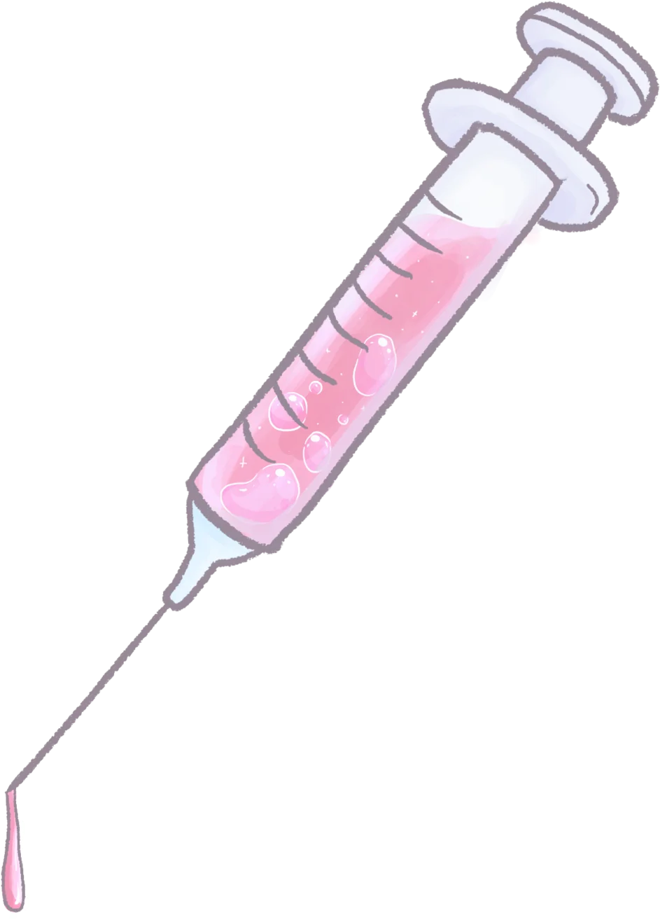 Pastel Pink Medical Syringe Clipart with Delicate Liquid Droplet Illustration