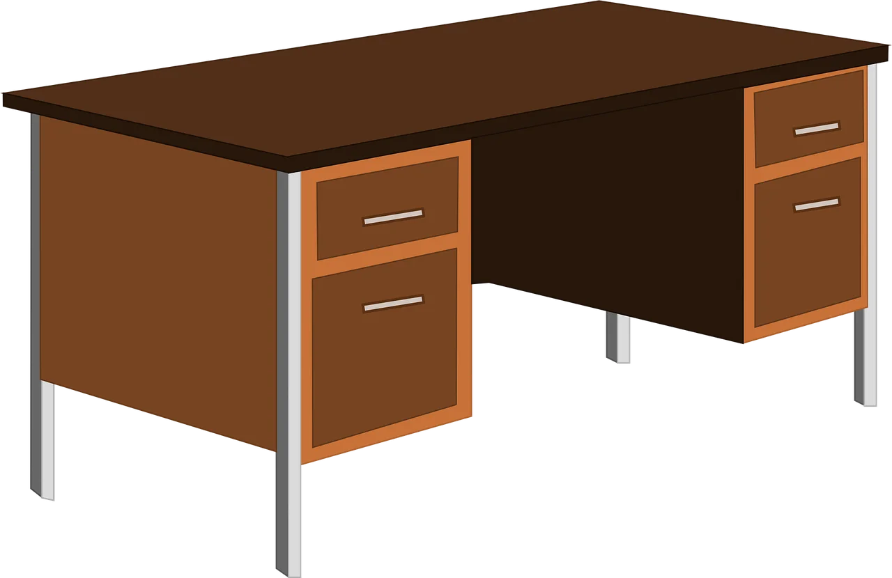 Professional Office Double-Pedestal Wooden Executive Desk Clipart Illustration