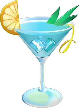 Refreshing Blue Tropical Cocktail Clipart with Citrus and Ice Cubes