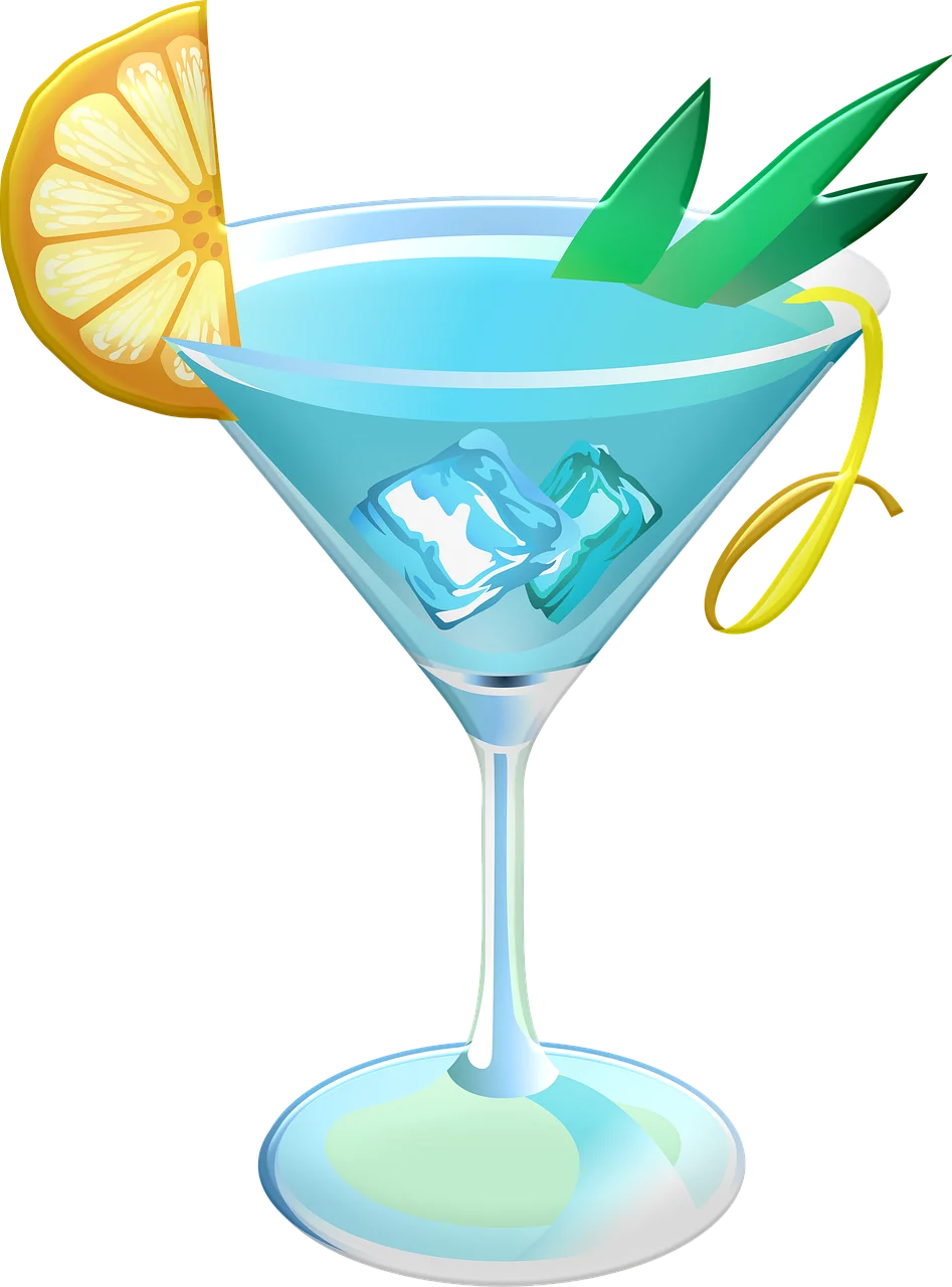 Refreshing Blue Tropical Cocktail Clipart with Citrus and Ice Cubes