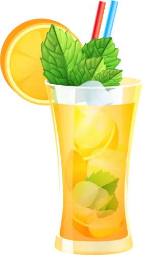 Refreshing Summer Lemonade Mint Cocktail Clipart with Citrus Slice and Straws