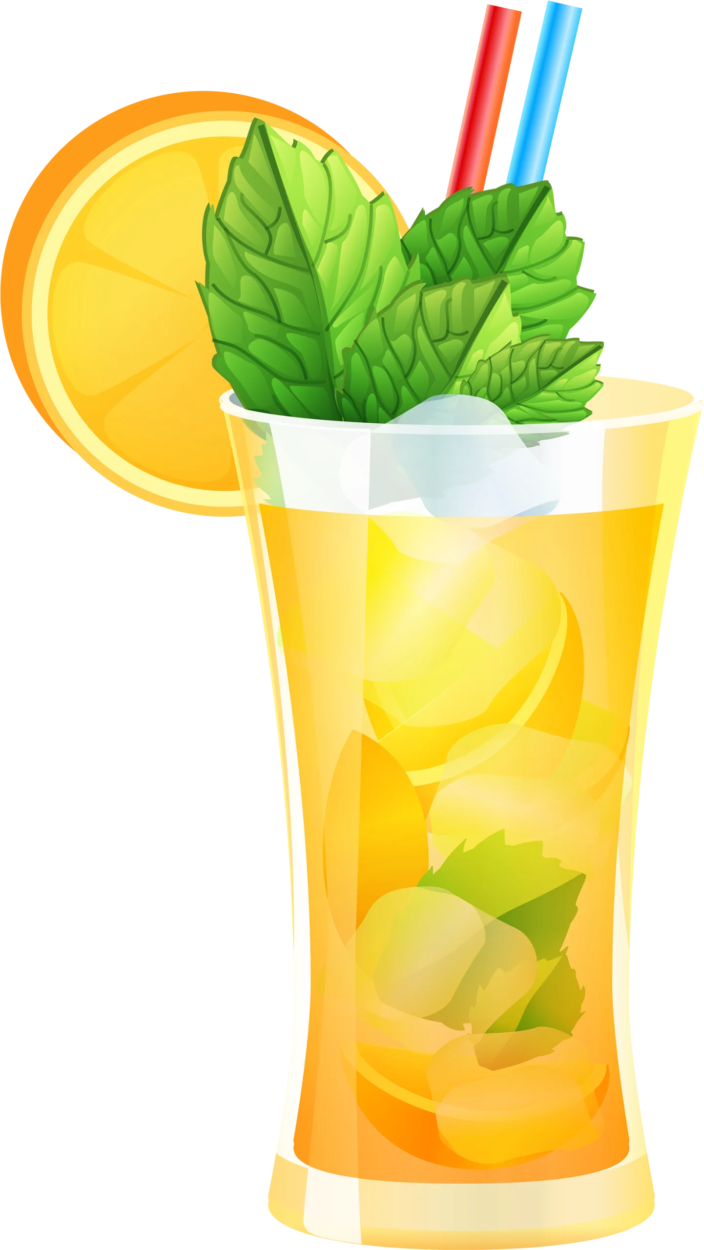 Refreshing Summer Lemonade Mint Cocktail Clipart with Citrus Slice and Straws