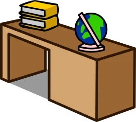 Simple Brown Wooden Desk with Stacked Books and Spinning Globe Clipart Design