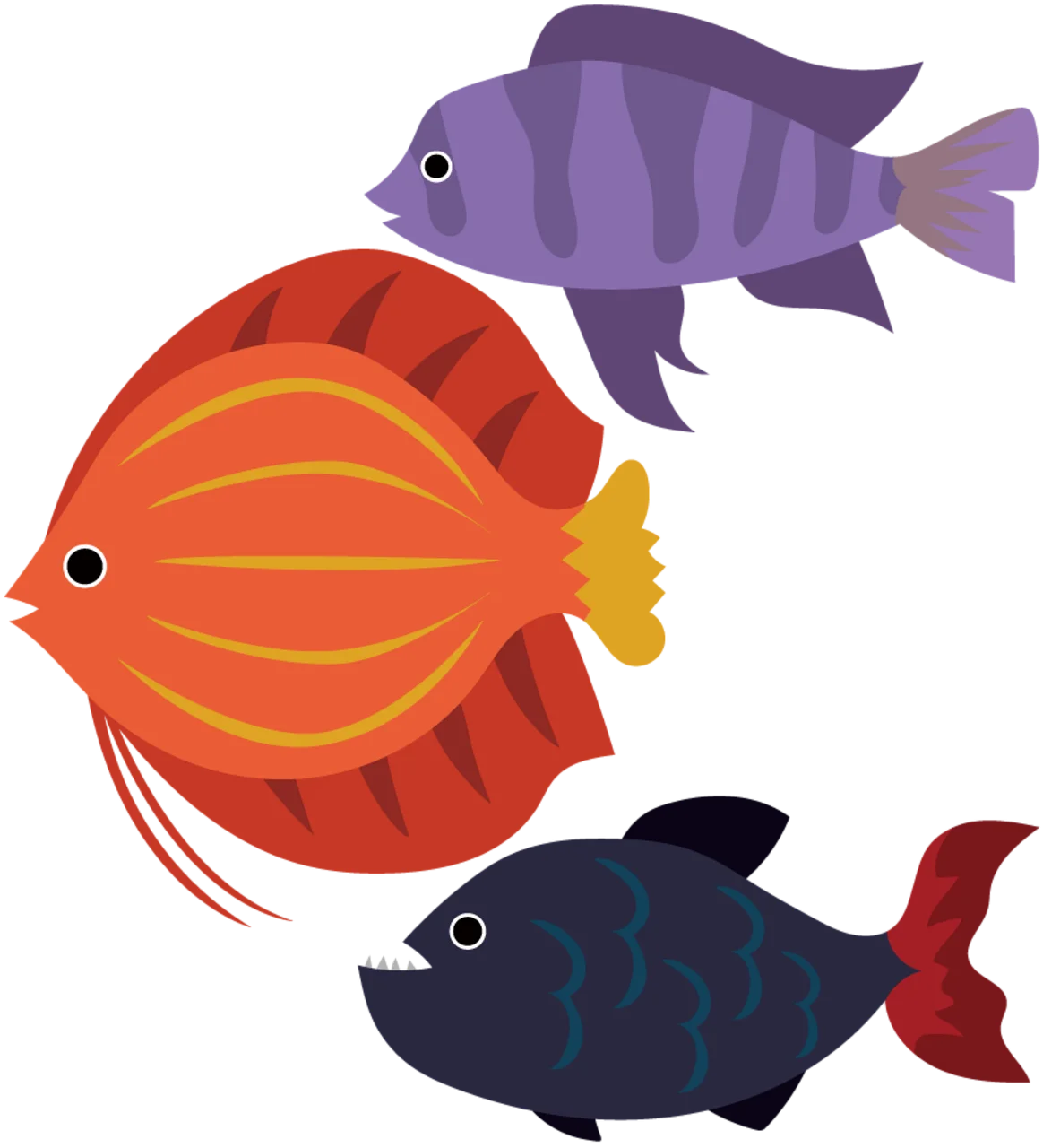 Stylish Aquatic Friends Clipart: Colorful Fish Swimming in Harmony