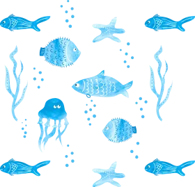 Tranquil Azure Ocean Creatures Underwater World Seamless Clipart Design