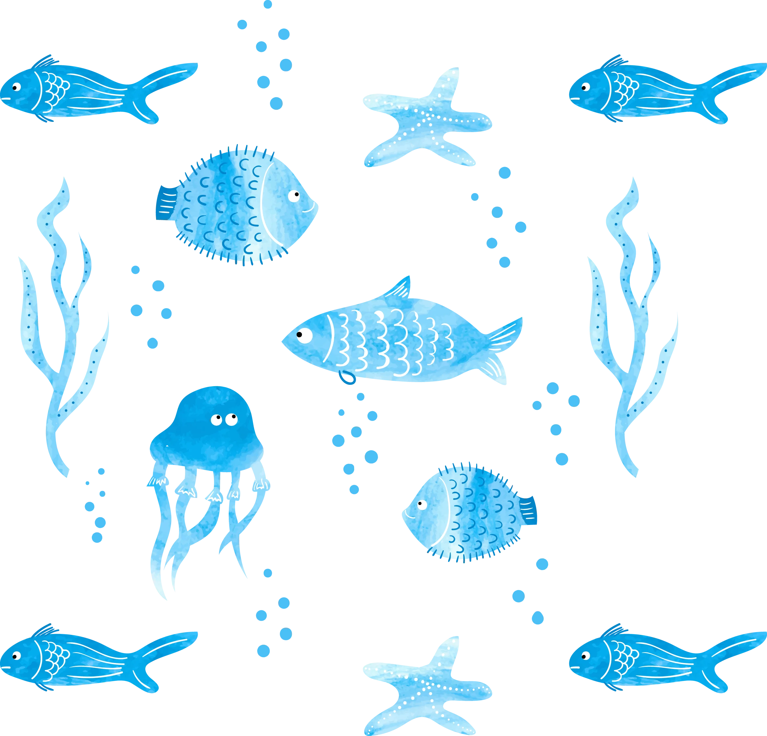 Tranquil Azure Ocean Creatures Underwater World Seamless Clipart Design