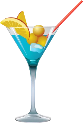 Tropical Blue Lagoon Cocktail Clipart with Citrus Garnish and Decorative Straw