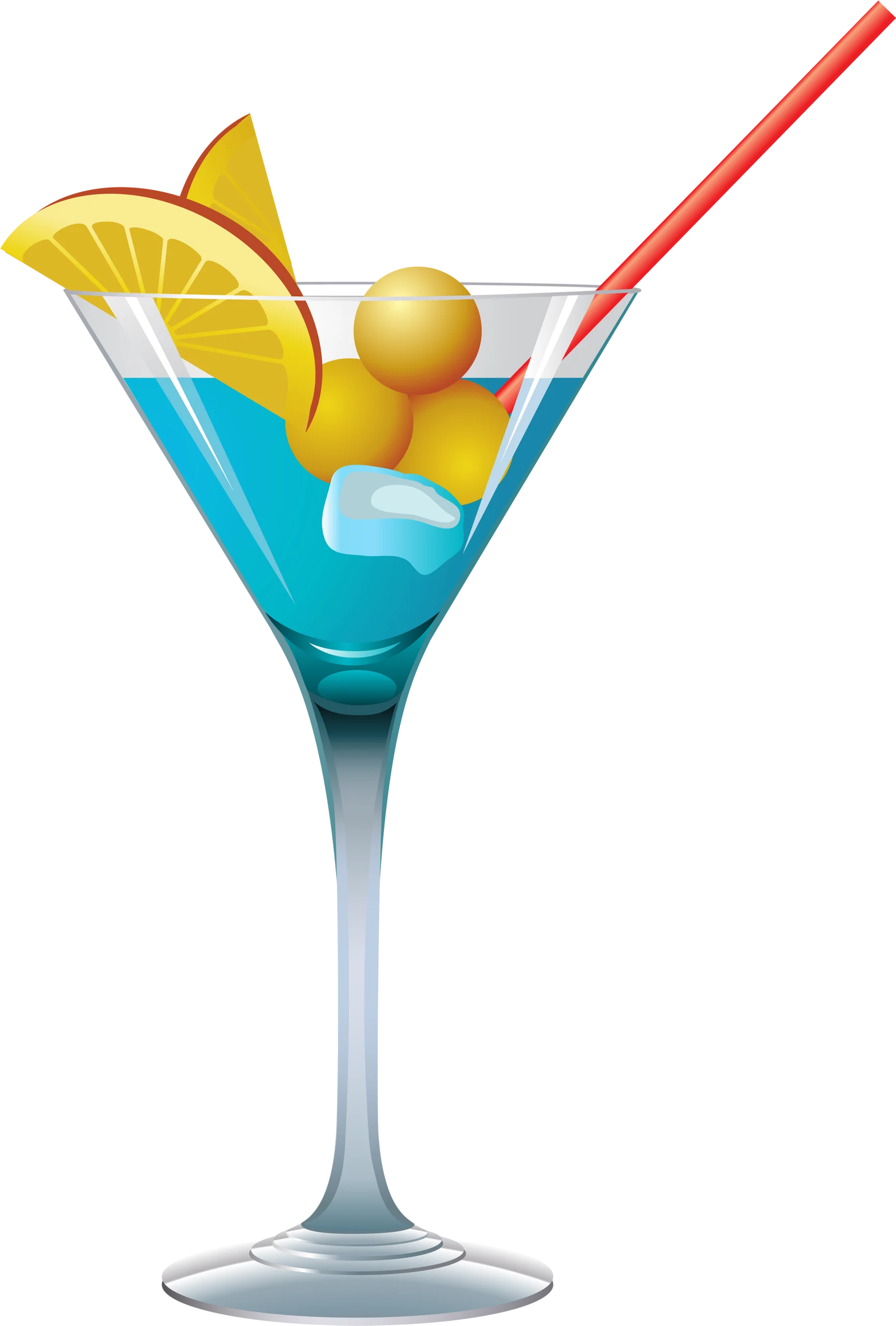 Tropical Blue Lagoon Cocktail Clipart with Citrus Garnish and Decorative Straw