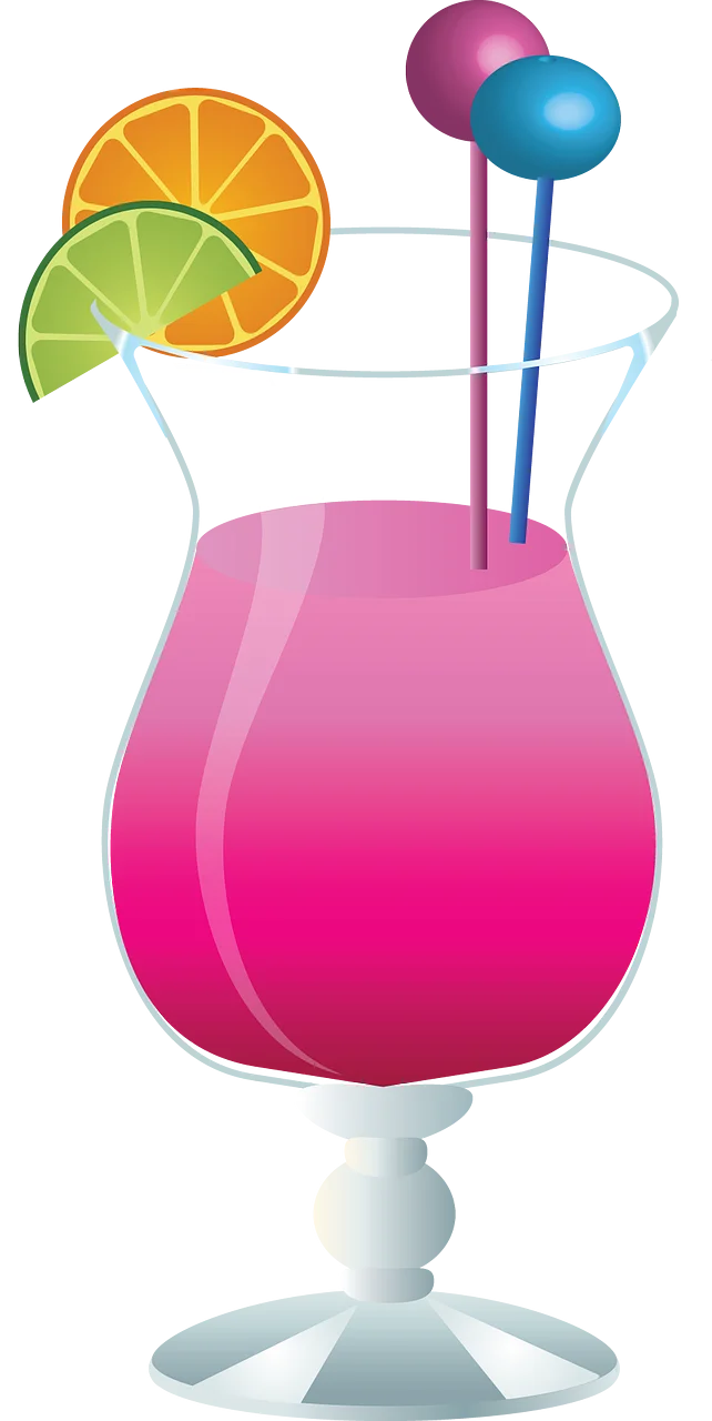 Tropical Paradise Cocktail Clipart: Refreshing Pink Summer Drink with Citrus Garnish