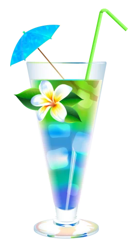 Tropical Paradise Cocktail Clipart with Frangipani Flower and Beach Umbrella