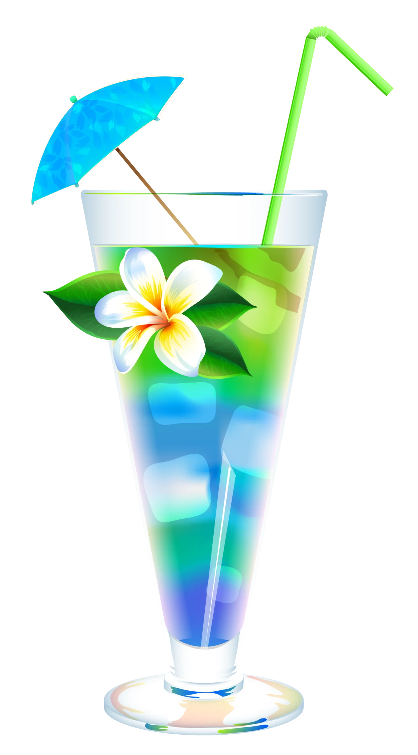 Tropical Paradise Cocktail Clipart with Frangipani Flower and Beach Umbrella