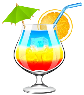 Tropical Paradise Sunset Cocktail Clipart with Colorful Gradient and Garnish