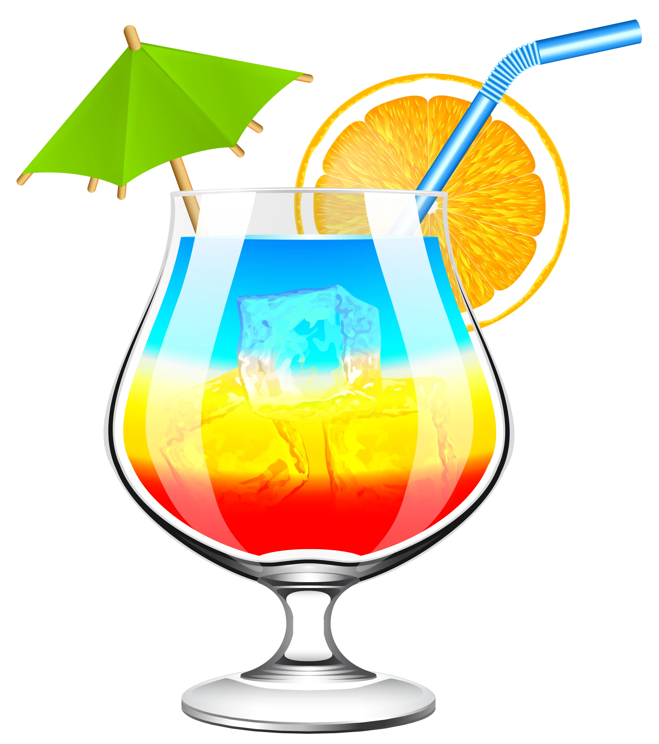 Tropical Paradise Sunset Cocktail Clipart with Colorful Gradient and Garnish