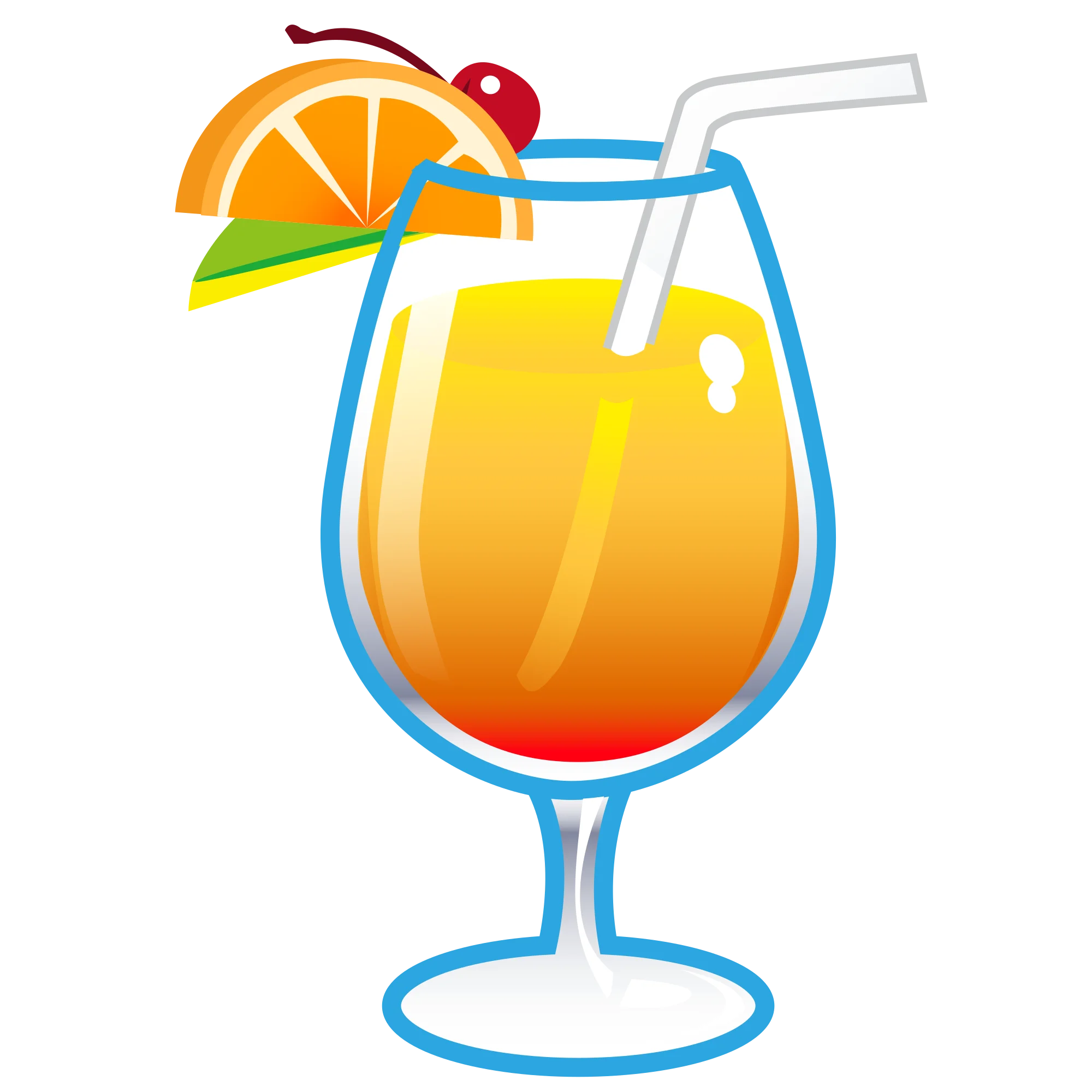Tropical Sunset Cocktail Clipart: Refreshing Summer Drink Illustration with Fruit Garnish