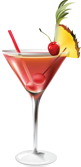 Tropical Sunset Cocktail Clipart with Cherry and Pineapple Garnish