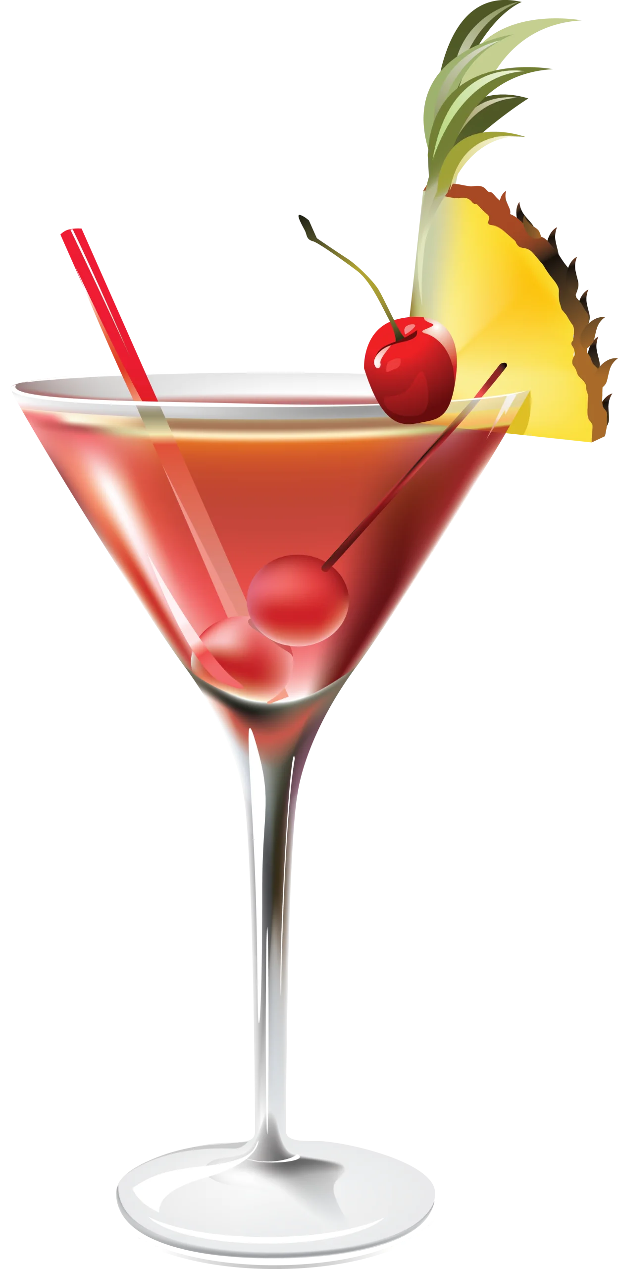 Tropical Sunset Cocktail Clipart with Cherry and Pineapple Garnish