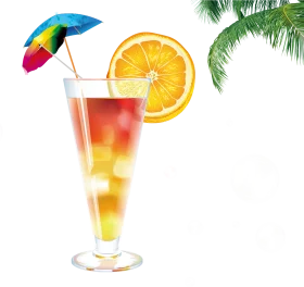 Tropical Sunset Cocktail Clipart with Colorful Umbrella and Fresh Orange Slice