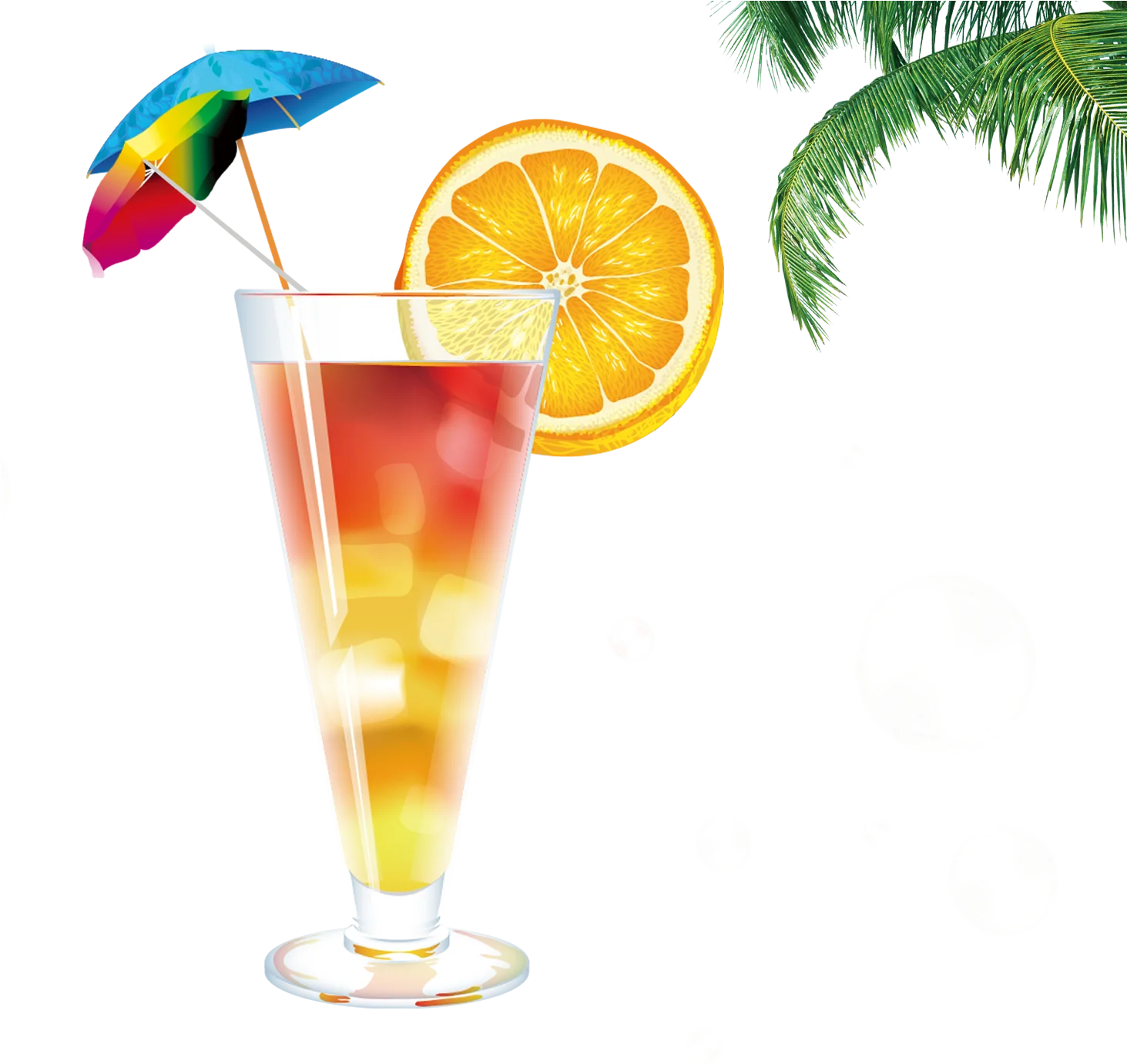 Tropical Sunset Cocktail Clipart with Colorful Umbrella and Fresh Orange Slice