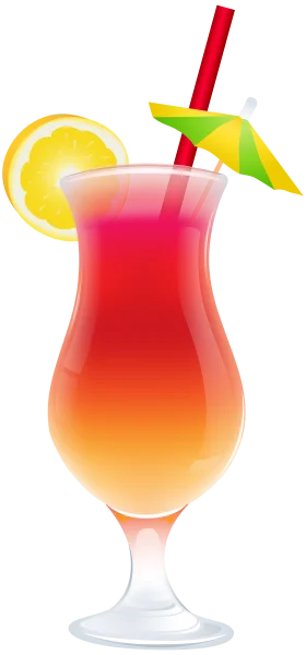 Tropical Sunset Paradise Cocktail Clipart with Lemon Slice and Decorative Umbrella
