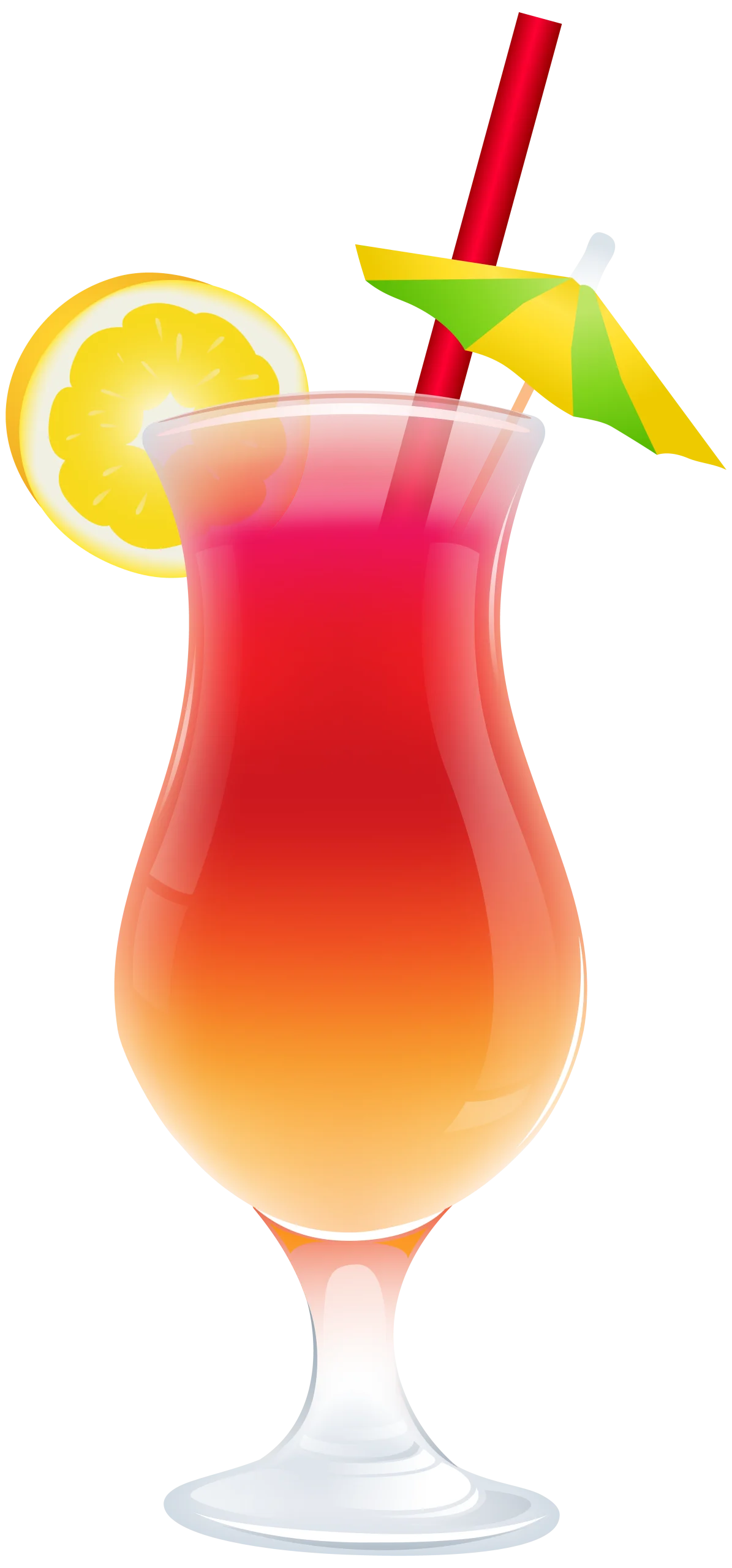 Tropical Sunset Paradise Cocktail Clipart with Lemon Slice and Decorative Umbrella