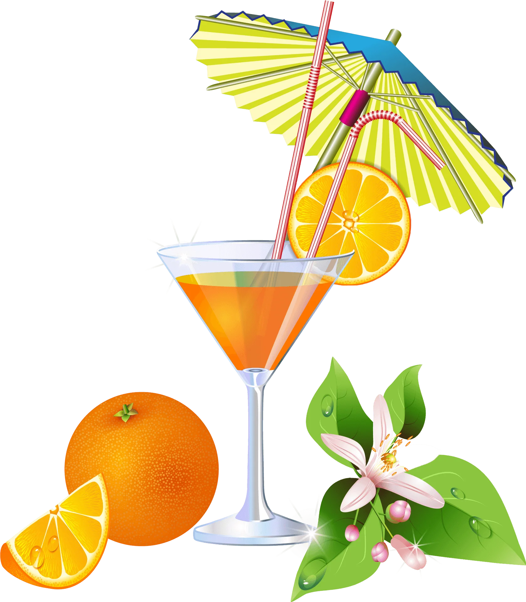 Tropical Sunshine Cocktail Clipart: A Zesty Orange Drink with Decorative Umbrella