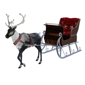 Vintage Rustic Winter Reindeer Pulling Classic Santa's Sleigh Clipart Design