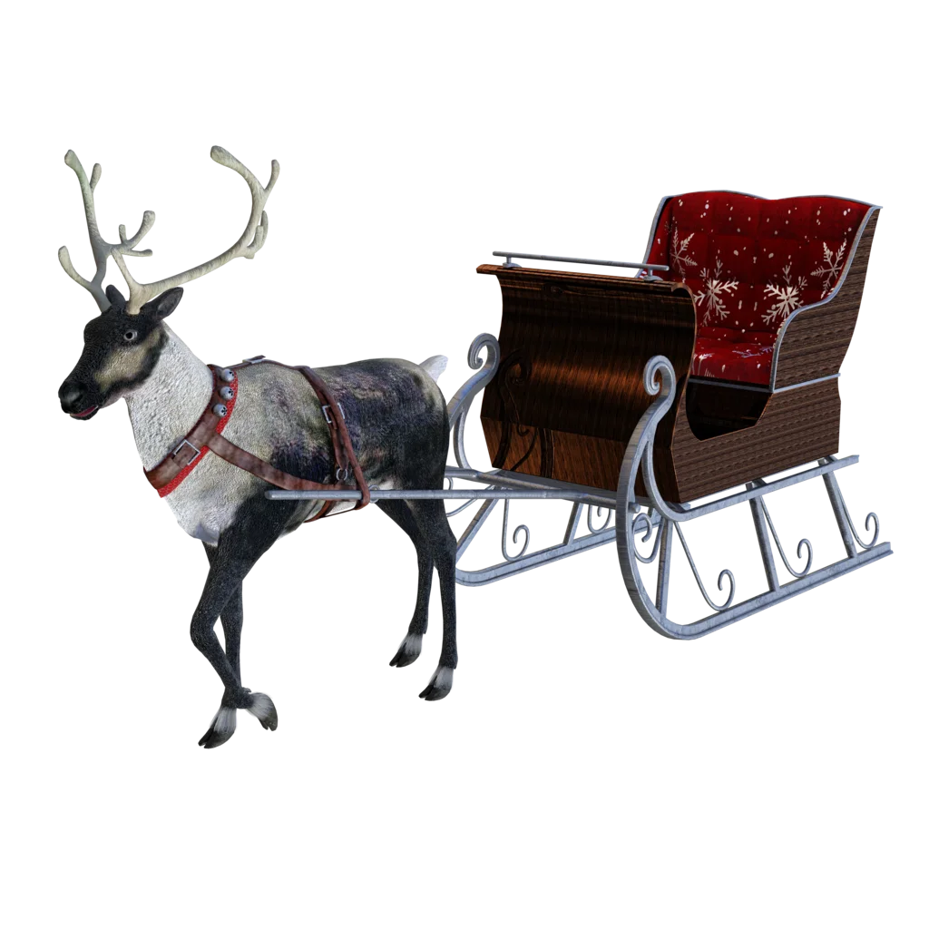 Vintage Rustic Winter Reindeer Pulling Classic Santa's Sleigh Clipart Design