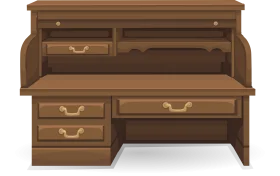 Vintage Wooden Office Desk Clipart with Elegant Brass Hardware