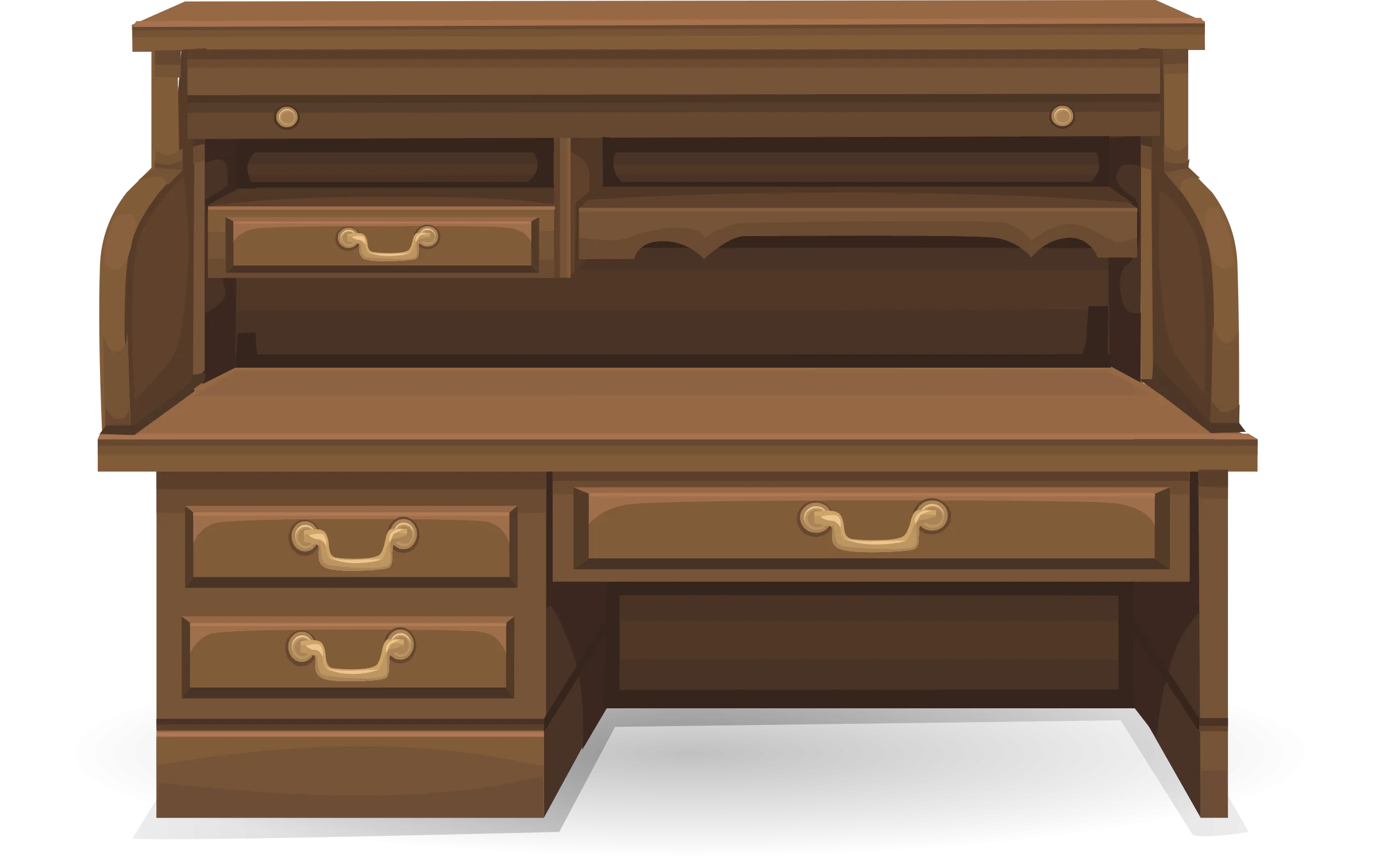 Vintage Wooden Office Desk Clipart with Elegant Brass Hardware
