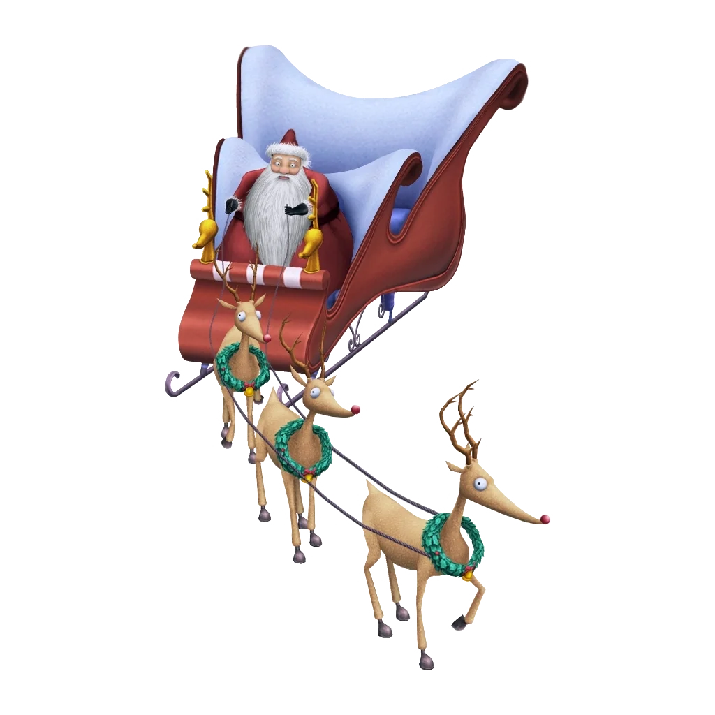 Whimsical Christmas Santa Claus Sleigh Ride Clipart with Reindeer Adventure