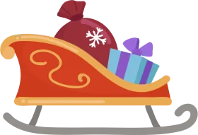 Whimsical Christmas Santa Sleigh Clipart with Festive Gift and Snowflake Sack