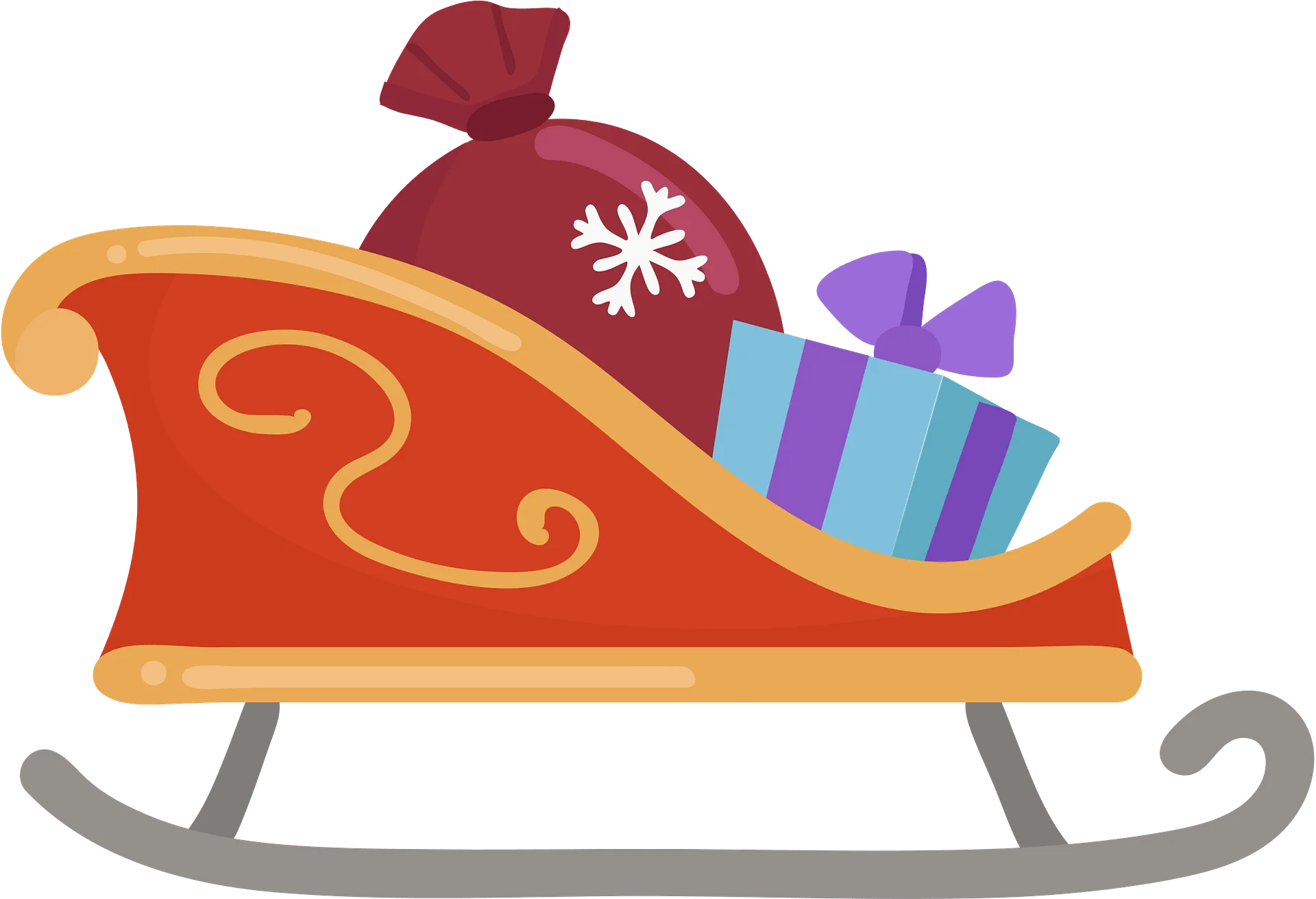 Whimsical Christmas Santa Sleigh Clipart with Festive Gift and Snowflake Sack
