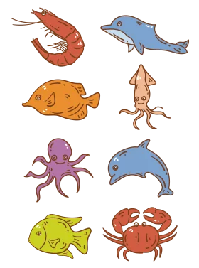 Whimsical Marine Life Collection: Adorable Sea Creatures Clipart Illustration