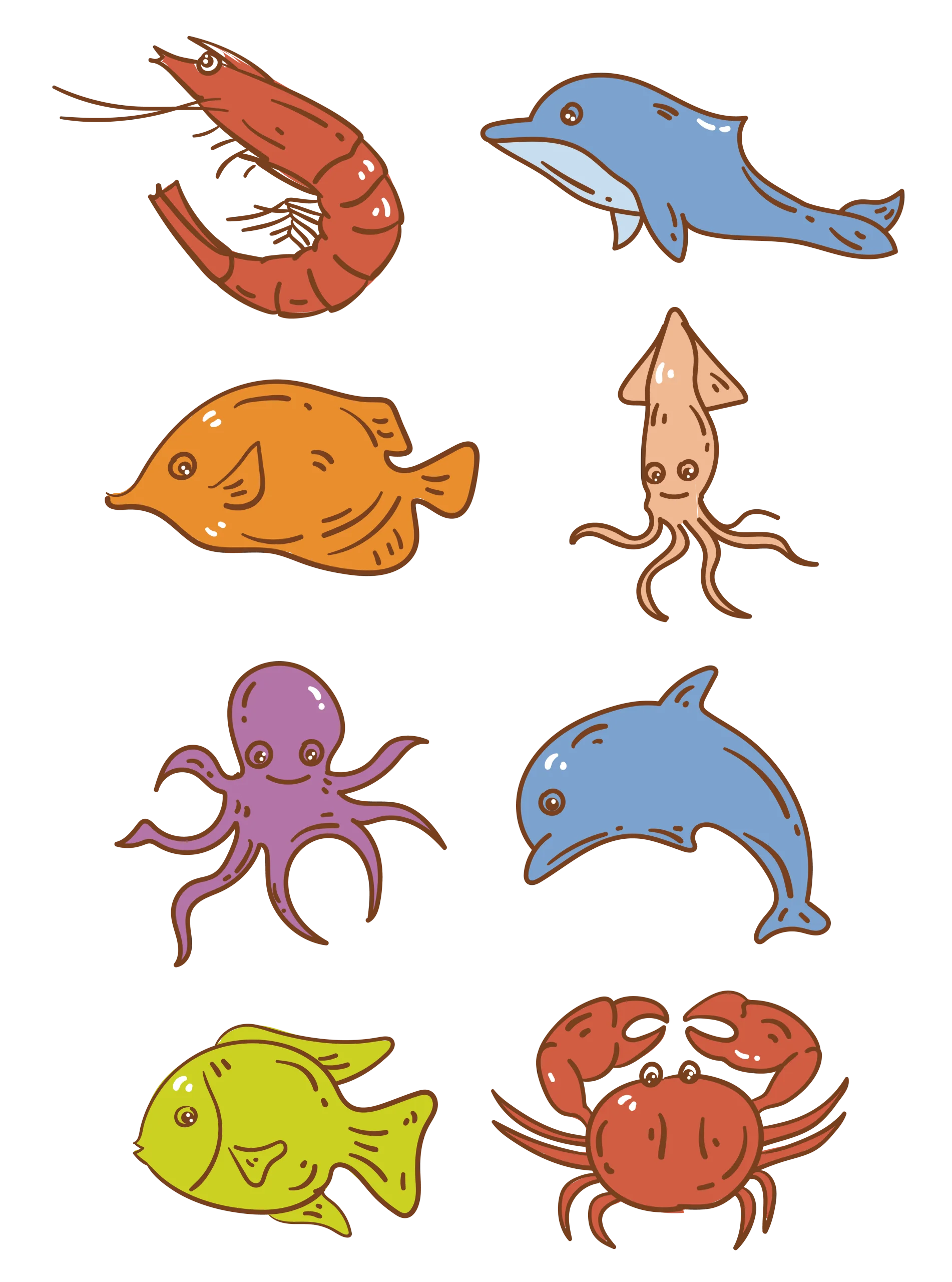 Whimsical Marine Life Collection: Adorable Sea Creatures Clipart Illustration