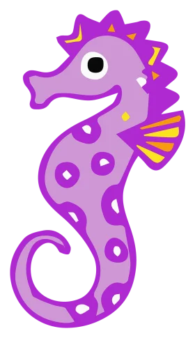 Whimsical Purple Seahorse Cartoon Clipart with Playful Design