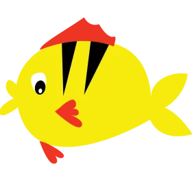Whimsical Yellow Cartoon Fish Clipart with Playful Red Accents