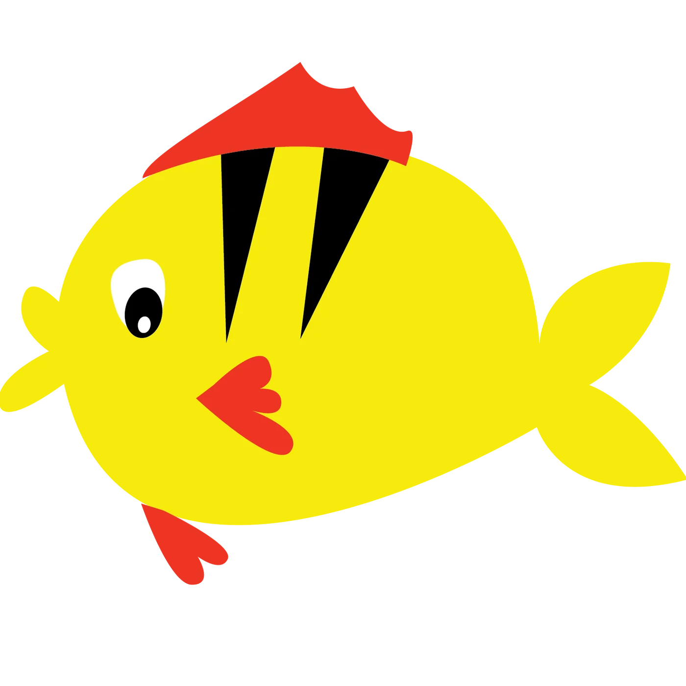 Whimsical Yellow Cartoon Fish Clipart with Playful Red Accents