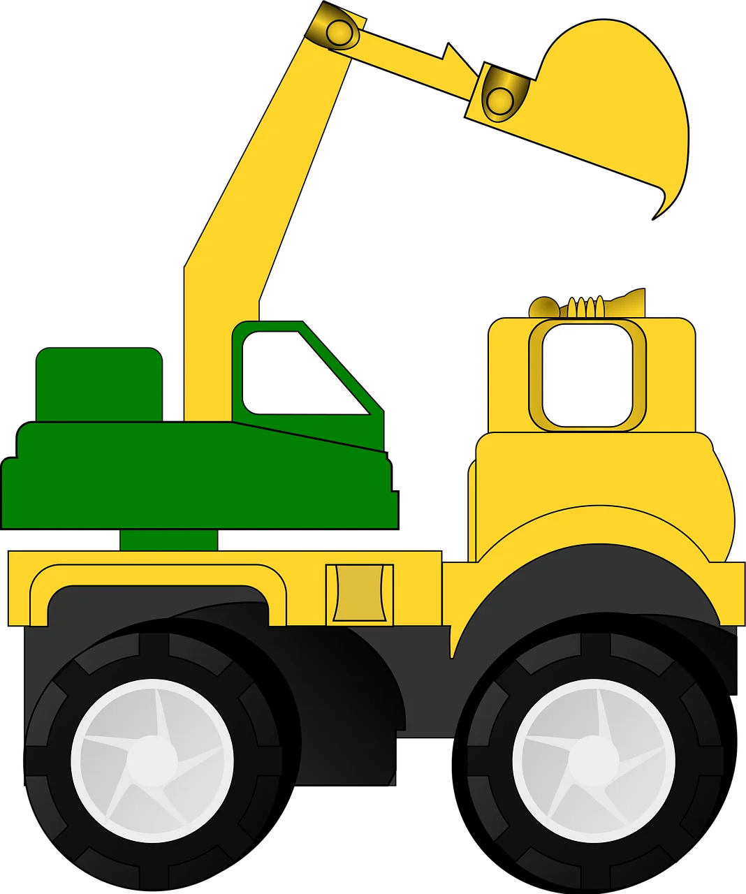 Child-Friendly Yellow and Green Construction Excavator Clipart Design