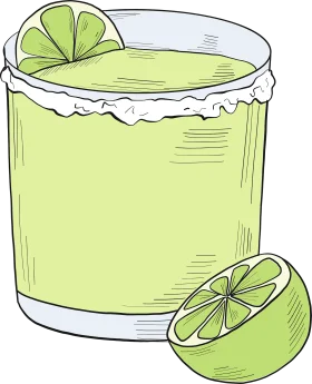 Classic Lime Margarita Cocktail Clipart with Salt-Rimmed Glass and Fresh Lime Slices