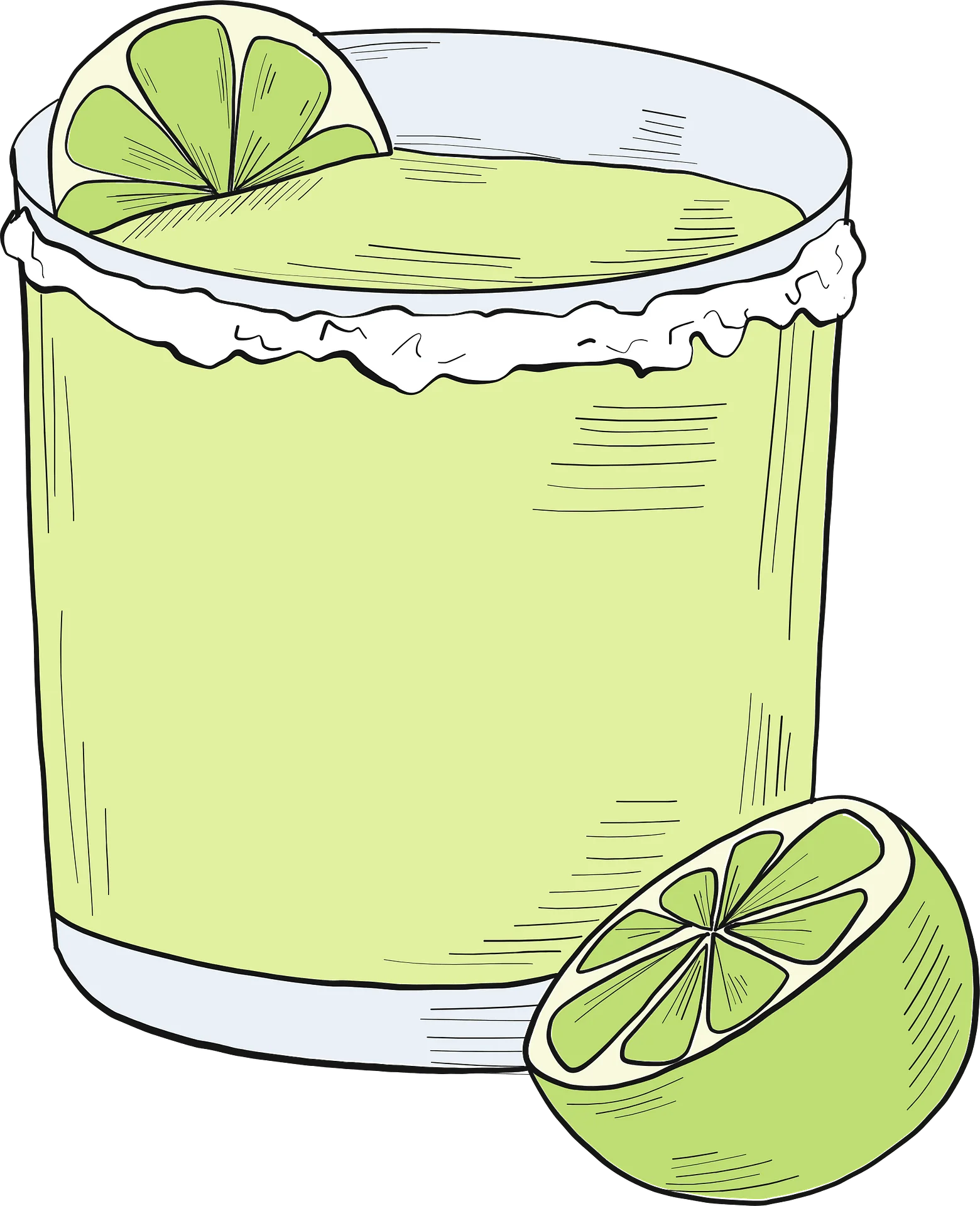 Classic Lime Margarita Cocktail Clipart with Salt-Rimmed Glass and Fresh Lime Slices