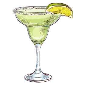 Classic Lime Margarita Cocktail Clipart with Salted Rim and Citrus Garnish