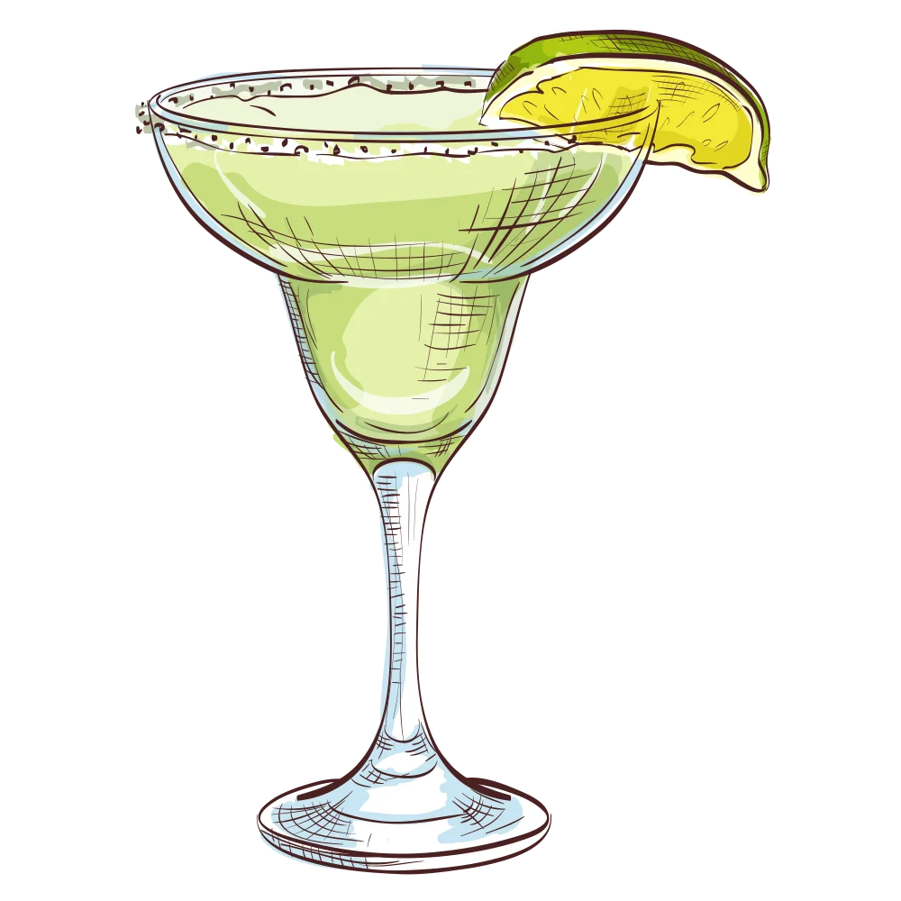 Classic Lime Margarita Cocktail Clipart with Salted Rim and Citrus Garnish