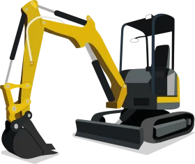 Compact Yellow and Gray Mini Excavator Clipart - Construction Machine Illustration